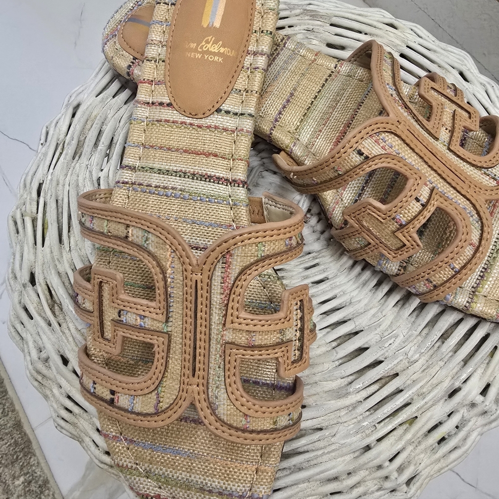 Sam Edelman Tan Woven Sandal with Multicolor Accents